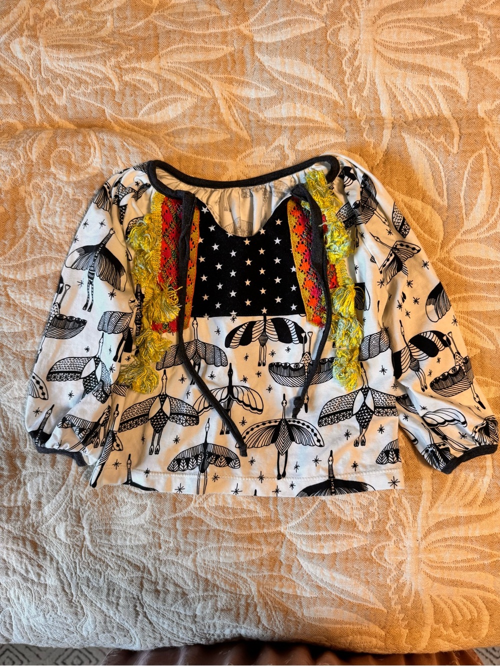 Little Rooster Handmade Bird Print Boho Top 2T | Artisan Boutique Shirt